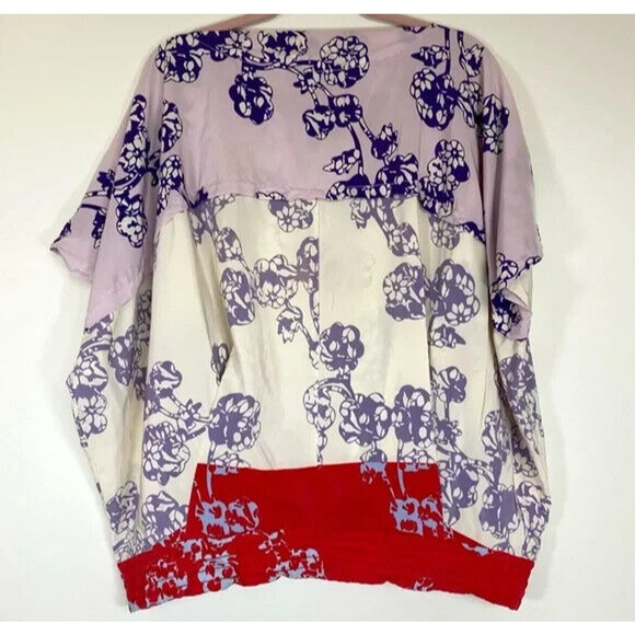 DVF Diane Von Furstenberg Silk Landy Blouson Blouse Top Floral Purple S - Picture 5 of 10